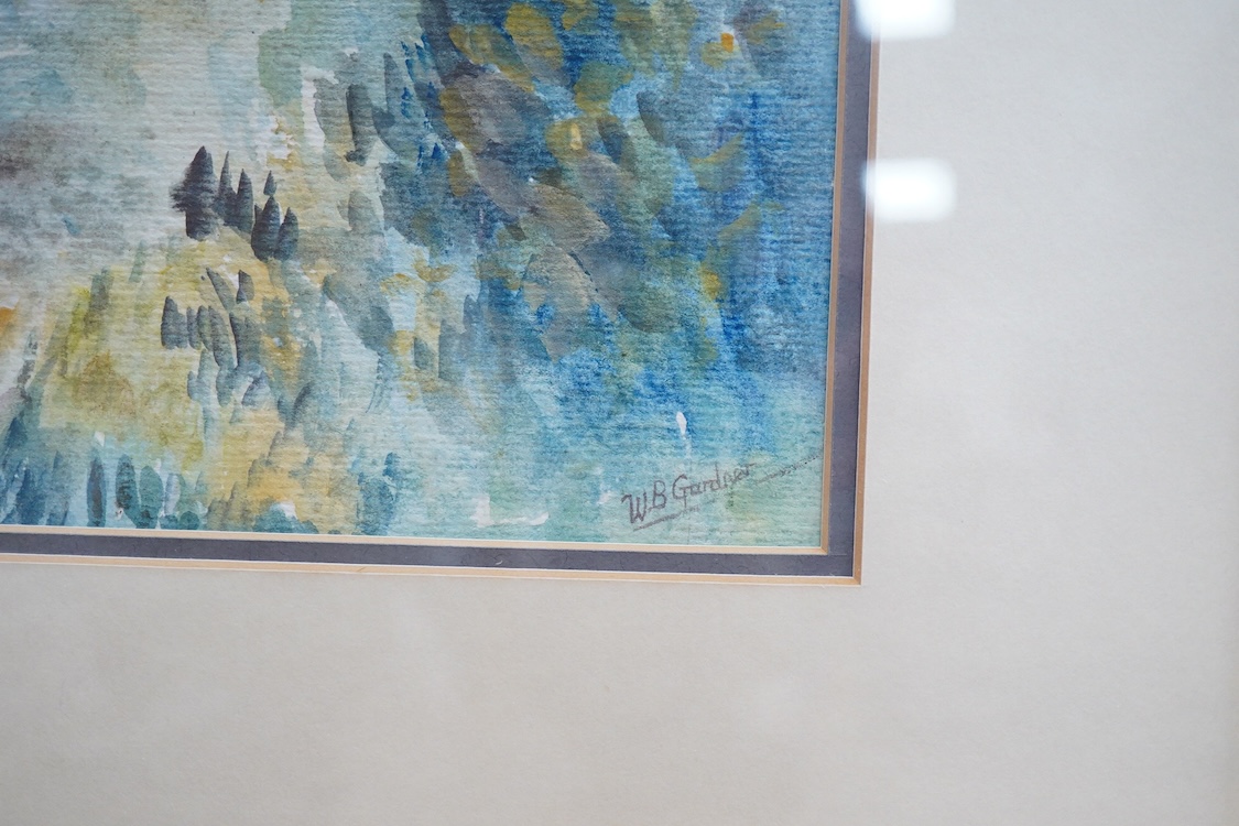 W. B. Gardner, Riverside landscape, signed, watercolour, 38 x 45cm